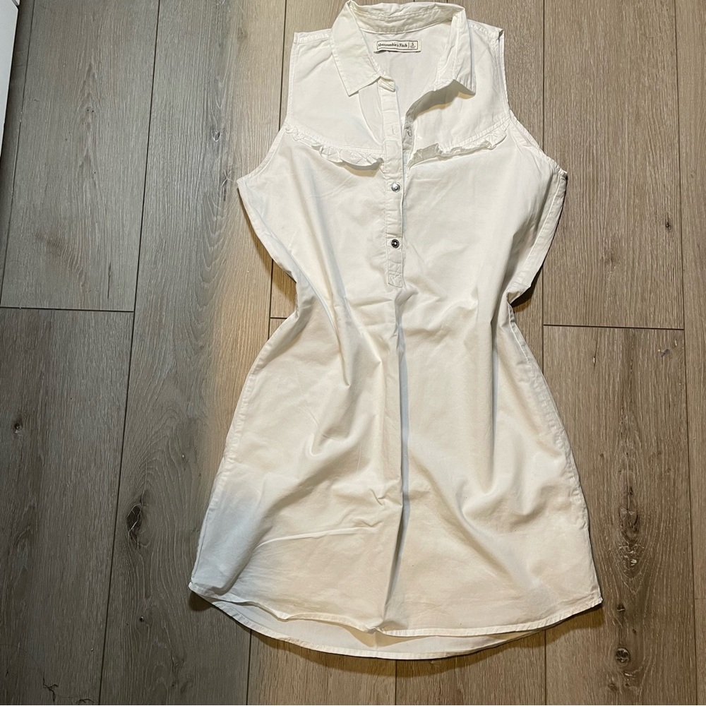 Abercrombie & Fitch White Sleeveless Ruffle Button-Down Shirt Dress Women’s S